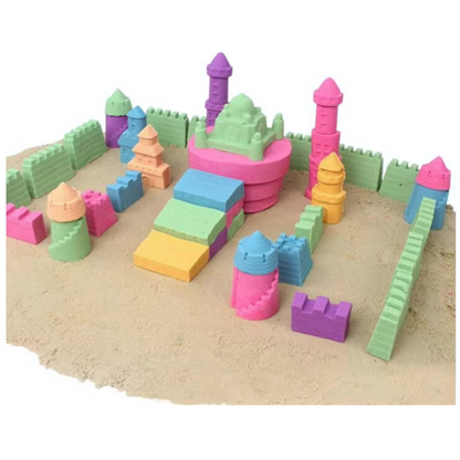 Set de 14 piezas y 500 gramos de arena mágica sensorial azul y rosa