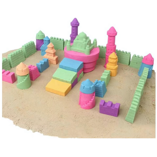 Set de 14 piezas y 500 gramos de arena mágica sensorial azul y rosa