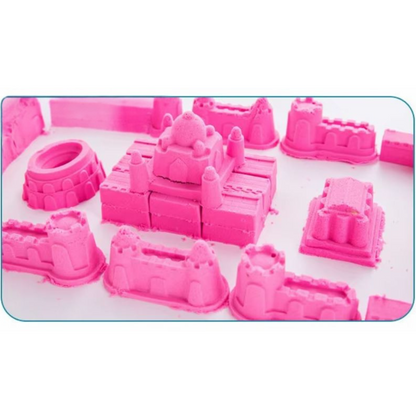 Set de 14 piezas y 500 gramos de arena mágica sensorial azul y rosa