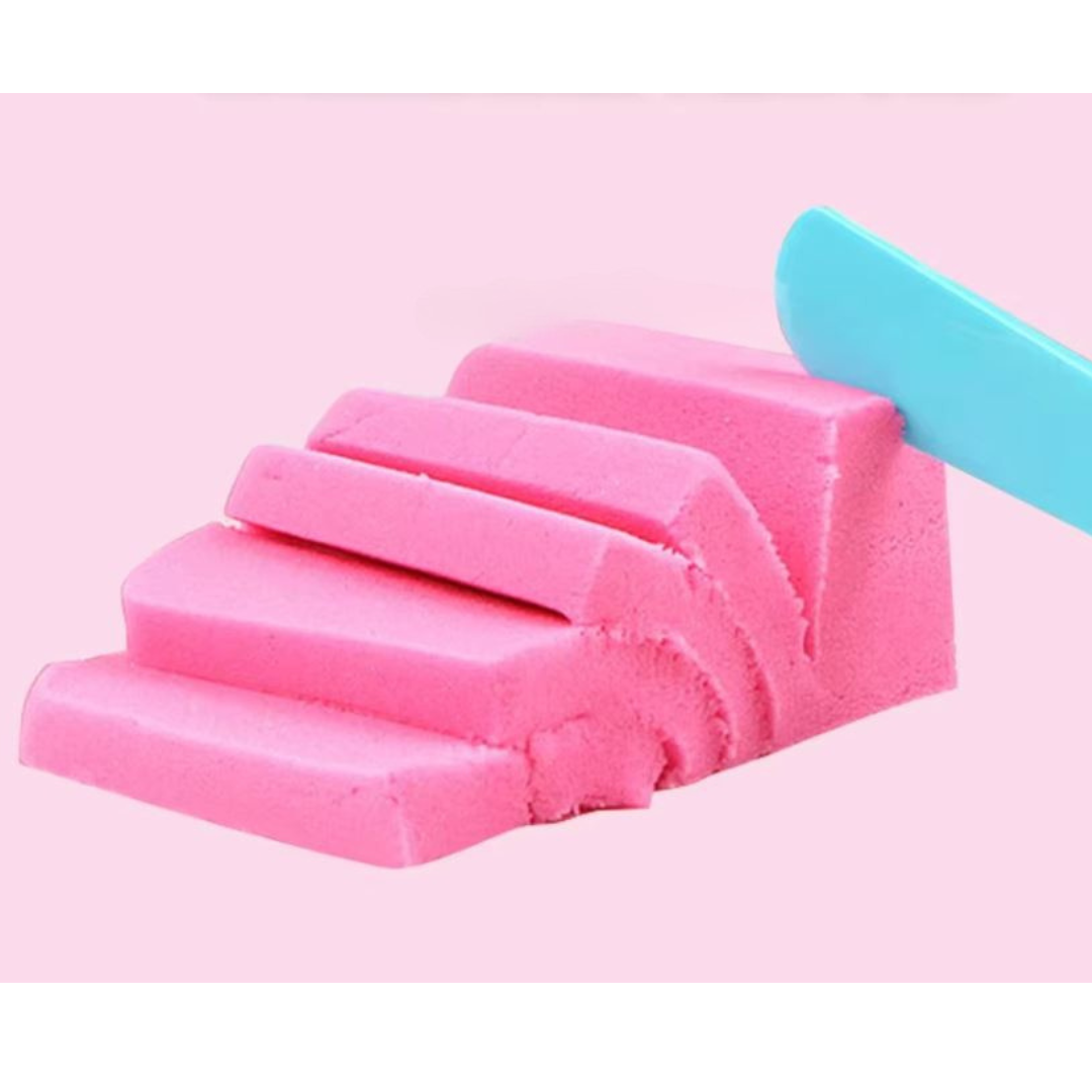 Set de 14 piezas y 500 gramos de arena mágica sensorial azul y rosa
